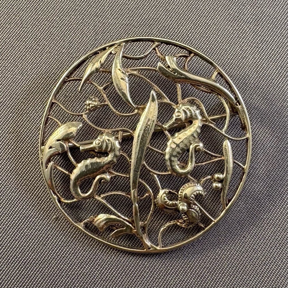 Vintage‎ Openwork Seahorse Brooch Sterling Silver Coastal Grandma Cottagecore